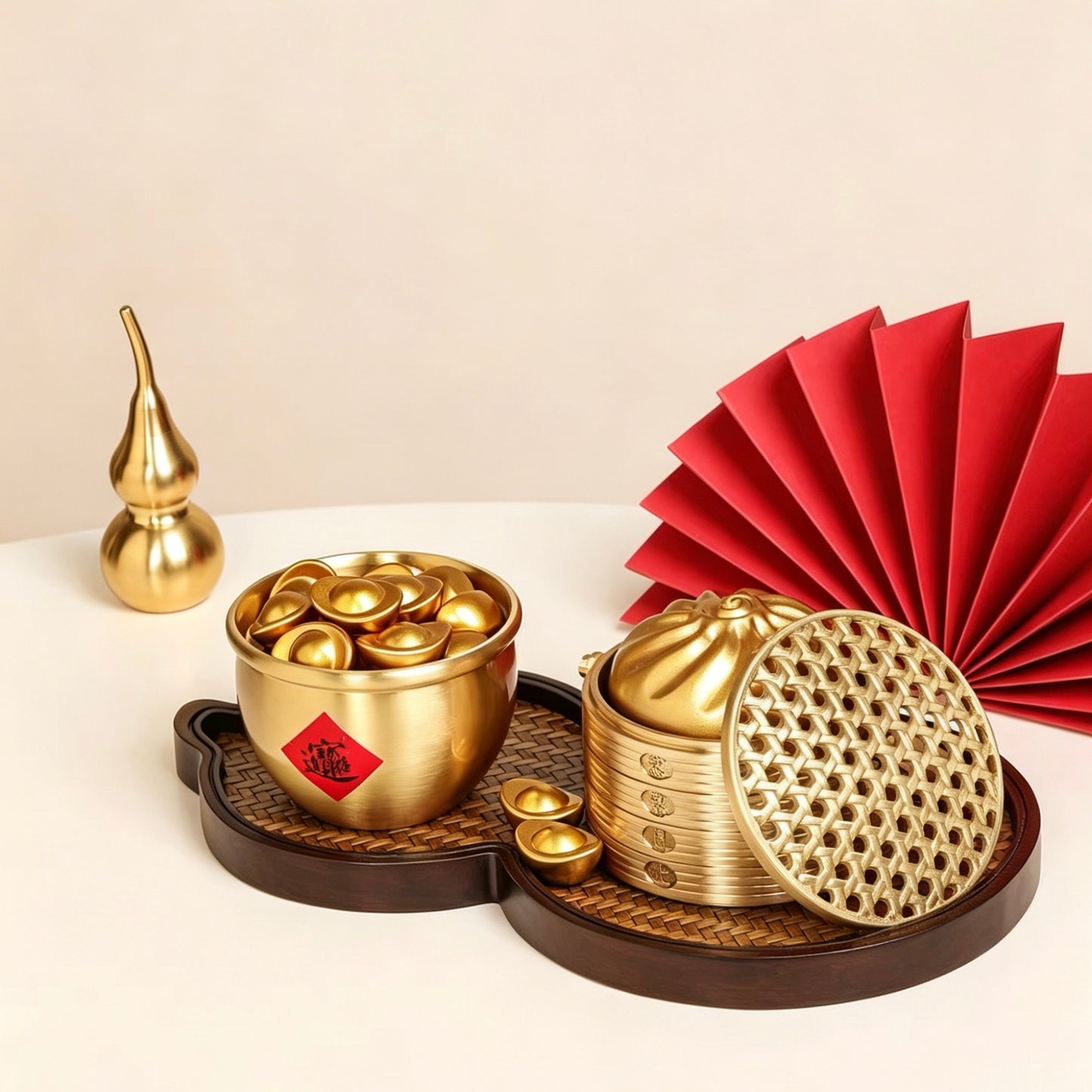 Seekeven Blessed Steamer Bun Wealth Ornament – Prosperity & Abundance Feng Shui Decor