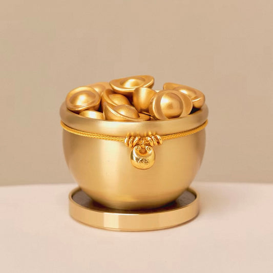 Seekeven Pure Brass Wealth Treasure Basin – Handcrafted Prosperity Bowl with Gold Ingot Gift