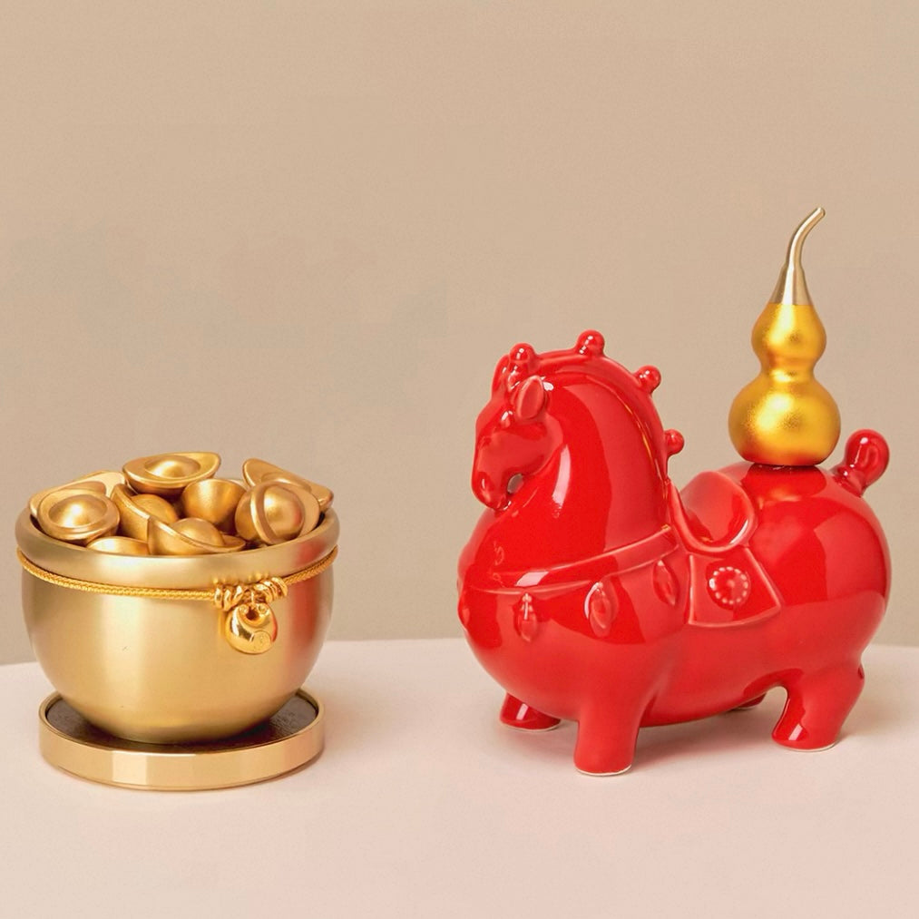Seekeven Pure Brass Wealth Treasure Basin – Handcrafted Prosperity Bowl with Gold Ingot Gift