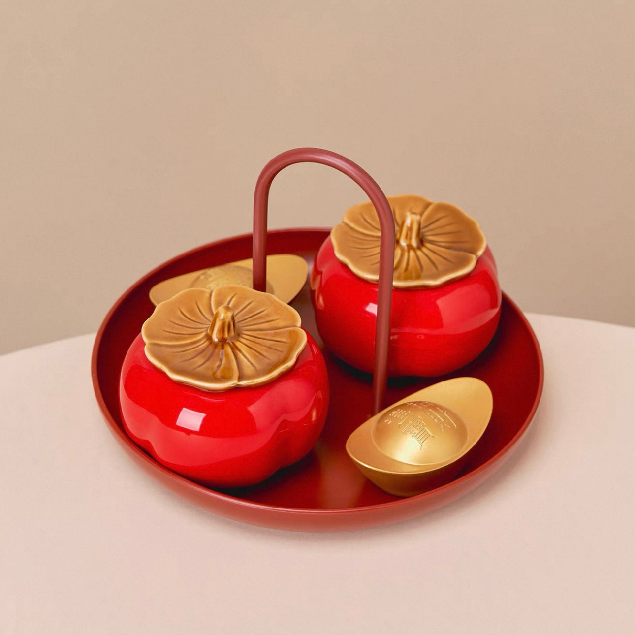 Seekeven Persimmon Prosperity Tray – Good Fortune & All Wishes Fulfilled Feng Shui Ornament
