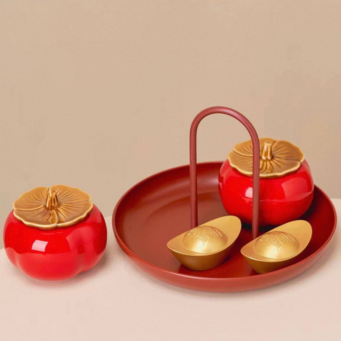 Seekeven Persimmon Prosperity Tray – Good Fortune & All Wishes Fulfilled Feng Shui Ornament