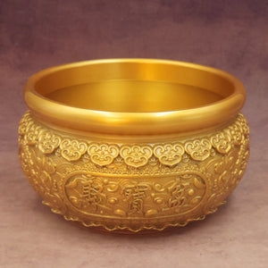 Handmade brass Feng Shui wealth bowl for prosperity and business luck