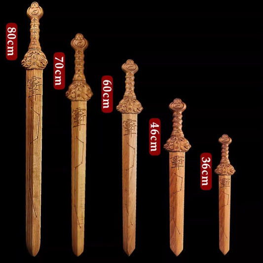 Traditional Chinese feng shui peach wood sword inspired by Taoist heritage