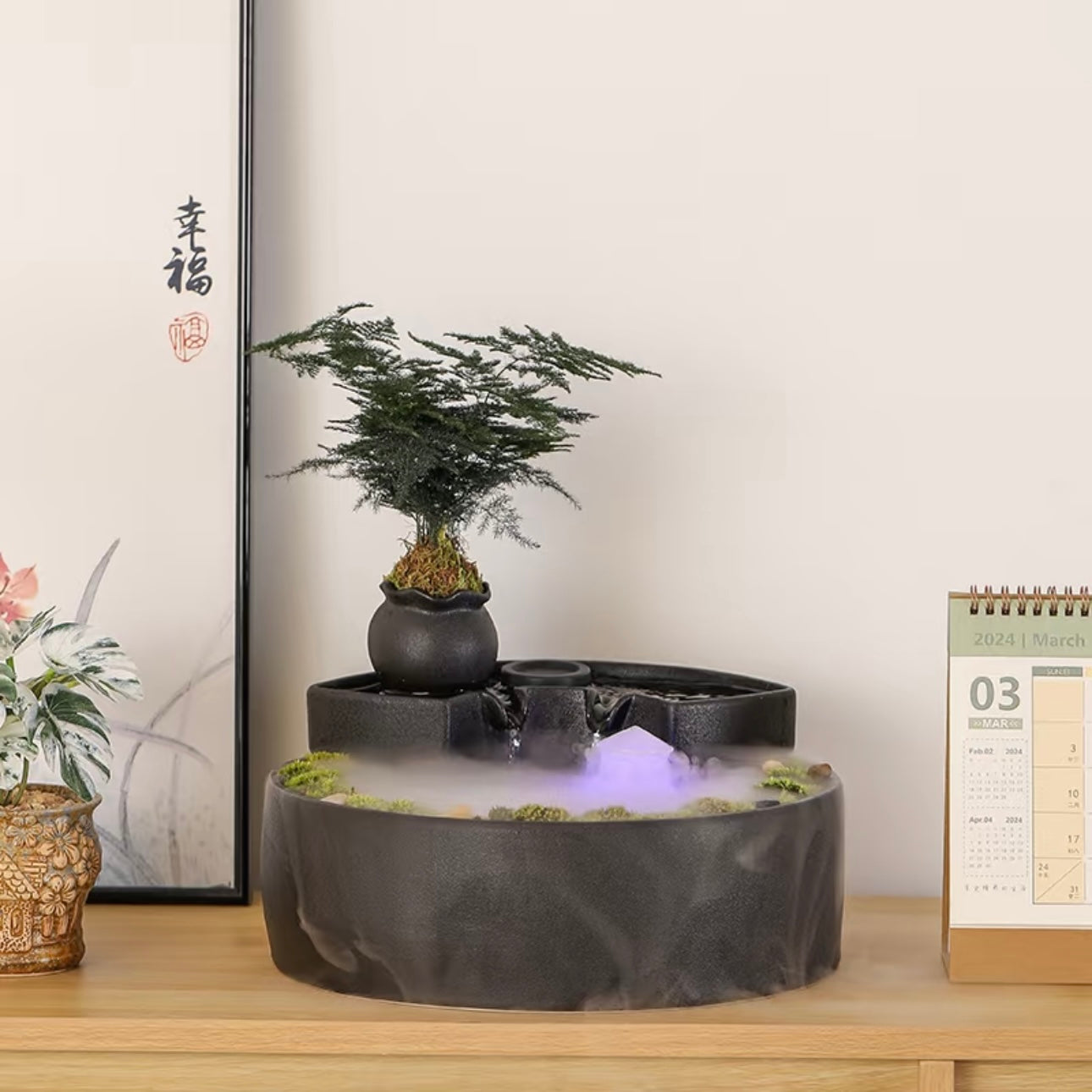 Elegant Eastern flowing water decor for prosperity and balance