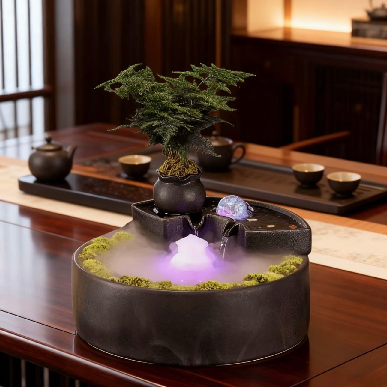 Rotating feng shui water fountain for living room wealth decor