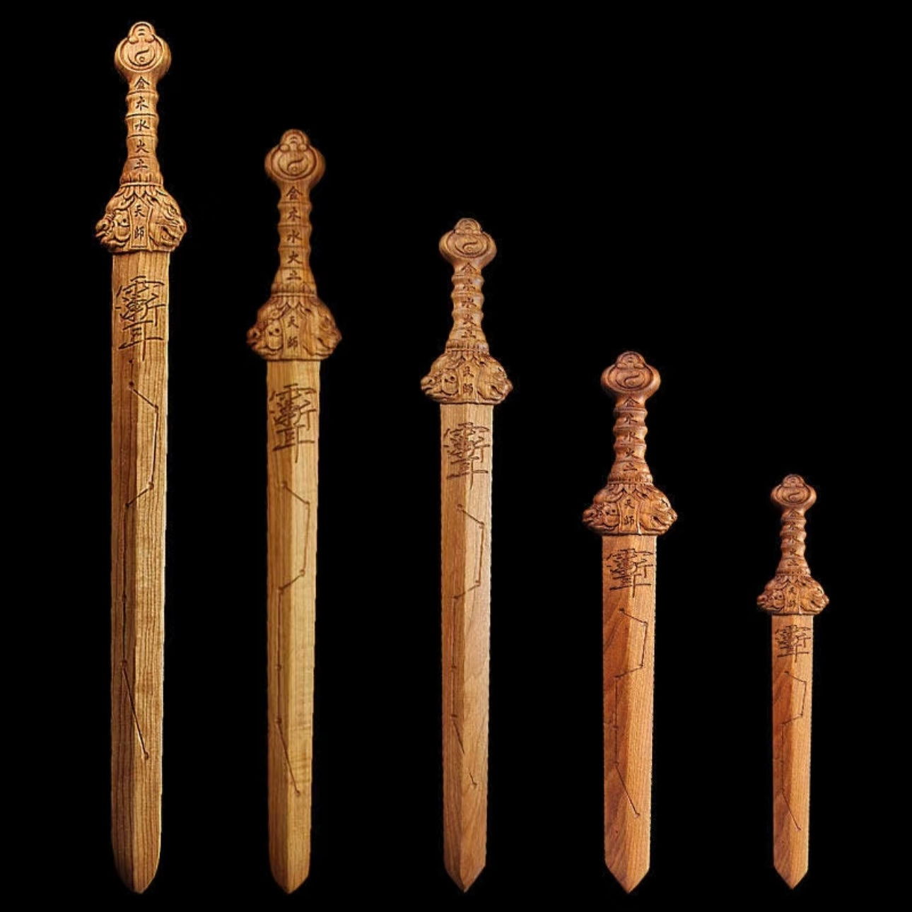 Handmade Seven Star peach wood sword with traditional Taoist engravings