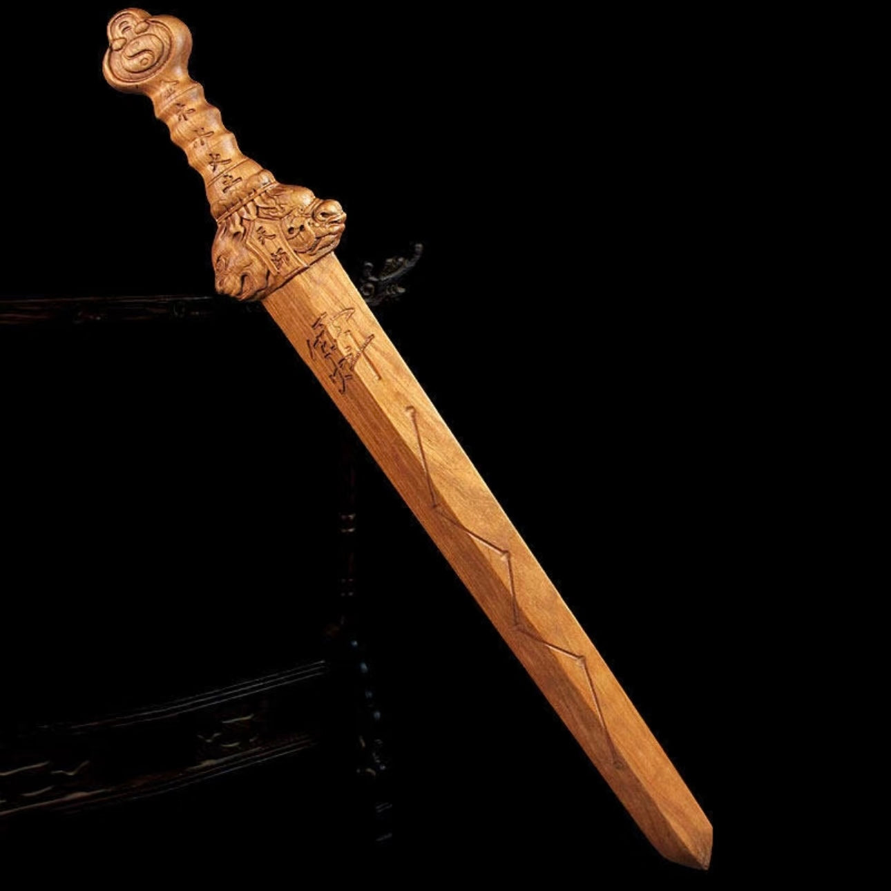 Thunderstruck peach wood feng shui sword with Five Elements handle